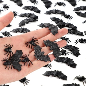 OZIO Halloween Decorations, 200 Pcs Mini Plastic Spiders Bats for Scary Pranks