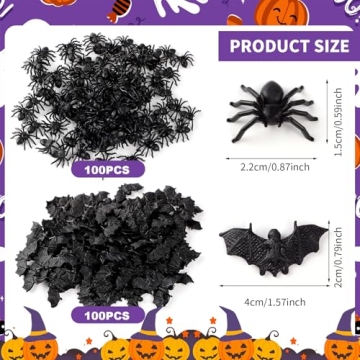 OZIO 200 Pcs Mini Spiders Bats for Halloween Fun