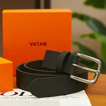 VATAN Men's Genuine Leather Casual Every Day Jeans Belts, Handmade Men Leather Belt with Gift Box (A-Black, 30 (Waist 28))