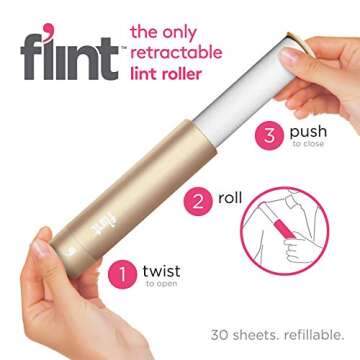 Stylish Flint Retractable Lint Roller - Travel Ready!