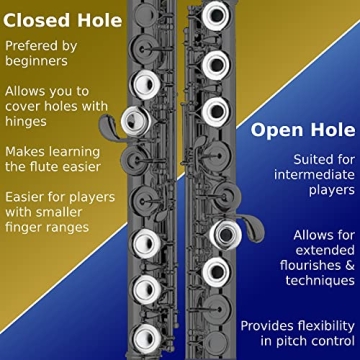 Mendini Closed Hole C Flute for Beginners - Elegant 16-Key Set