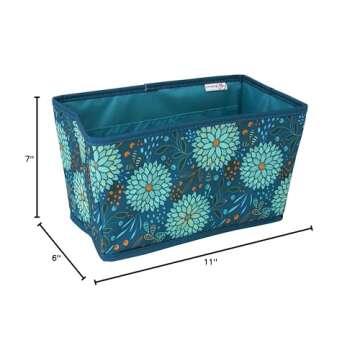 Everything Mary Teal Floral Knitting Craft Yarn Bin - Organizer Project Caddy Organizer Storage Tote - Large Premium Box or Knitting, Yarn, Crotchet - Yarn & Notions Organization - Tangle Free Yarn