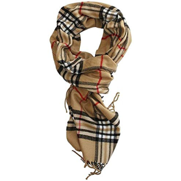 Soft Cashmere Feel Winter Scarf - Camel Plaid