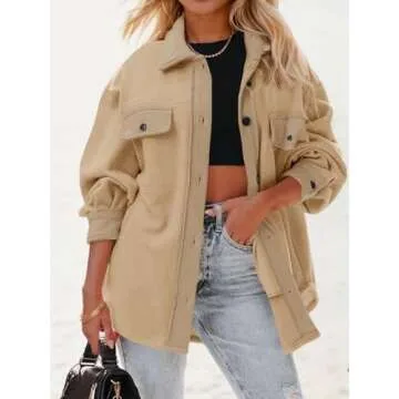 Fisoew Womens Oversized Long Sleeve Button Down Shirt Jacket Soft Comfy Casual Shacket Coats with Pockets