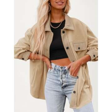 Fisoew Womens Oversized Long Sleeve Button Down Shirt Jacket Soft Comfy Casual Shacket Coats with Pockets