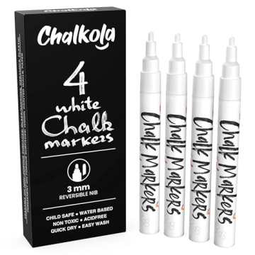 Chalkola White Chalk Markers Fine Tip Set - 4 Pack (3mm) for All Your Creative Needs