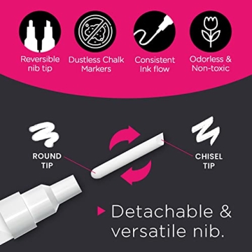 Fine Tip White Chalk Markers - Versatile 4 Pack for All Surfaces