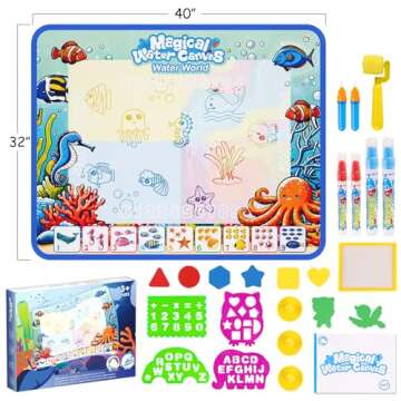 Water Doodle Mat,Kids Painting Mat, Toddlers Drawing Writing Toys,Reusable Coloring Mat, Birthday Christmas Gifts for 3 4 5 6 7 8 Years Old Boys Girls, 40 x 32 Inches