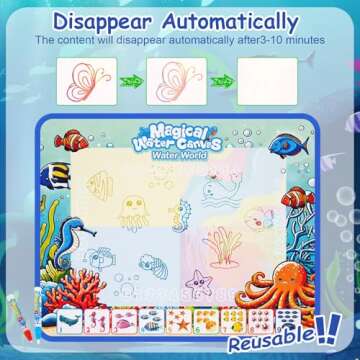 Water Doodle Mat,Kids Painting Mat, Toddlers Drawing Writing Toys,Reusable Coloring Mat, Birthday Christmas Gifts for 3 4 5 6 7 8 Years Old Boys Girls, 40 x 32 Inches