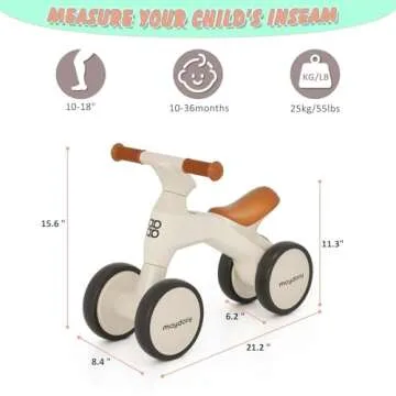 Maydolly Baby Balance Bike, Toddler Balance Bike for 1 Year Old Boys Girls, 4 Wheels Toddler Bike, First Birthday Gifts for 10-36 Month (White)