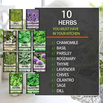 Meekear 10 Kit Non-GMO Growing into Thyme, Lavender, Chamomile, Dill, Chives, Cilantro, Rosemary, Basil, Parsley, Sage Indoor/Outdoor for Kitchen Windowsill Gardening Gift