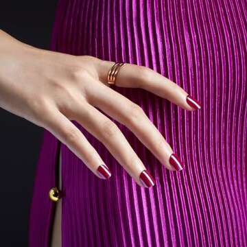 KISS imPRESS No Glue Mani Press-On Nails, Color FX, 'This City', Dark Red, Short Size, Squoval Shape, Includes 30 Nails, Prep Pad, Instructions Sheet, 1 Manicure Stick, 1 Mini File