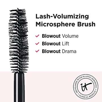 IT Cosmetics Lash Blowout Mascara, Black - Lifts, Volumizes & Separates Lashes - Unique Wand Developed with Drybar - Contains Biotin - 0.24 fl oz