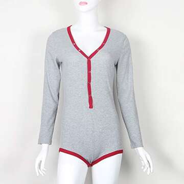 Roselux Women's Sexy Deep V Neck Shorts Long Sleeve Knitted Bodysuit