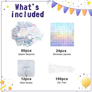 Wokceer Sequin Shimmer Wall Backdrop 24 Panels Christmas Thanksgiving Sequin Backdrops for Party Decorations Birthday Wedding & Engagement Anniversary Iridescent Home Decor