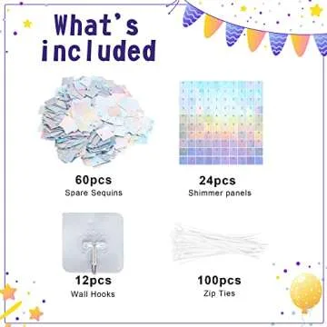 Wokceer Sequin Shimmer Wall Backdrop 24 Panels Christmas Thanksgiving Sequin Backdrops for Party Decorations Birthday Wedding & Engagement Anniversary Iridescent Home Decor