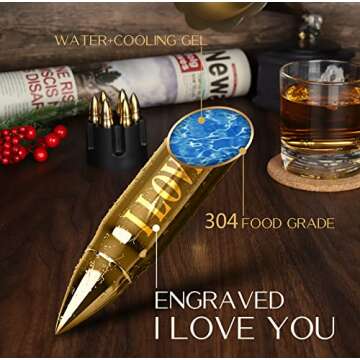 Gifts for Him Husband Boyfriend - Valentines Day Anniversary Unique Gifts Ideas - Birthday Gifts for Husband Him - Whiskey Stone Gold, Bourbon Gifts for Men