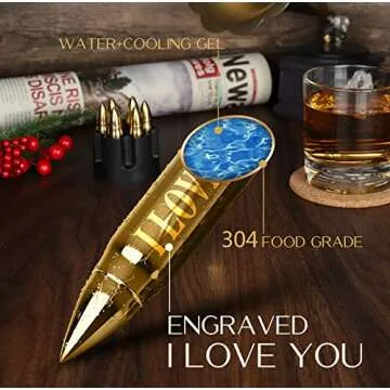 Gifts for Him Husband Boyfriend - Valentines Day Anniversary Unique Gifts Ideas - Birthday Gifts for Husband Him - Whiskey Stone Gold, Bourbon Gifts for Men
