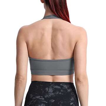 Aoxjox Women's Workout Sports Bras Fitness Backless Padded Halter Bra Yoga Crop Tank Top (Iron Grey, Small)