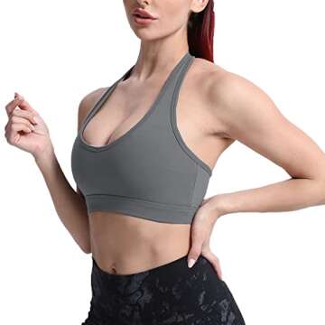 Aoxjox Women's Workout Sports Bras Fitness Backless Padded Halter Bra Yoga Crop Tank Top (Iron Grey, Small)