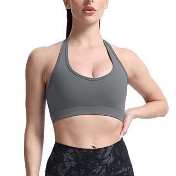 Aoxjox Women's Workout Sports Bras Fitness Backless Padded Halter Bra Yoga Crop Tank Top (Iron Grey, Small)