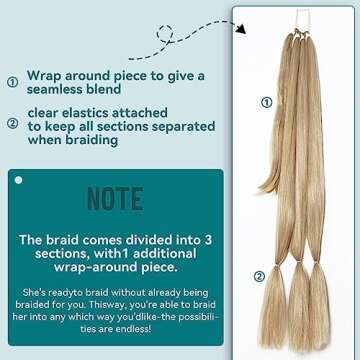 EMMOR Long Braided Ponytail Extension with Hair Straight Wrap Around Ponytail Hair Extensions with H...