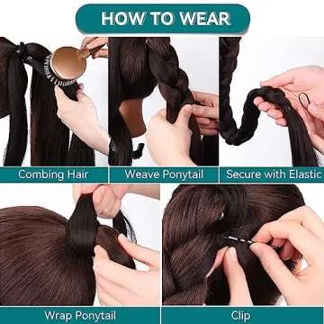 EMMOR Long Braided Ponytail Extension with Hair Straight Wrap Around Ponytail Hair Extensions with Hair Tie Soft healthy Synthetic Hair Piece for Women girls Daily(33 inch Mixed Blonde