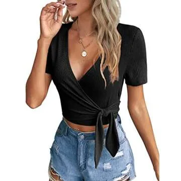 Stylish Womens Black Crop Top with Tie-Up Design