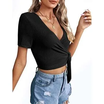 Stylish Womens Black Crop Top with Tie-Up Design