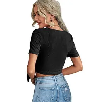 Stylish Womens Black Crop Top with Tie-Up Design