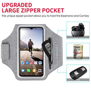 Running Armband with Earphone Bag Cell Phone Armband for iPhone 16 15 Pro 14 Plus 13 11 XR XS, Galax...
