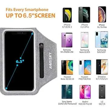 Running Armband with Earphone Bag Cell Phone Armband for iPhone 16 15 Pro 14 Plus 13 11 XR XS, Galaxy S24/S10 Water Resistant Sports Phone Holder Case & Zipper Slot Car Key Holder for 6.7 inch Phone