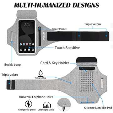 Running Armband with Earphone Bag Cell Phone Armband for iPhone 16 15 Pro 14 Plus 13 11 XR XS, Galaxy S24/S10 Water Resistant Sports Phone Holder Case & Zipper Slot Car Key Holder for 6.7 inch Phone