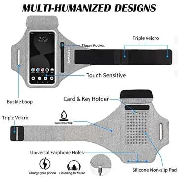 Running Armband with Earphone Bag Cell Phone Armband for iPhone 16 15 Pro 14 Plus 13 11 XR XS, Galaxy S24/S10 Water Resistant Sports Phone Holder Case & Zipper Slot Car Key Holder for 6.7 inch Phone