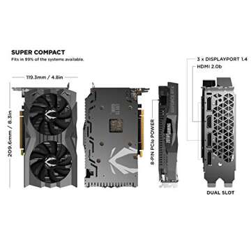 ZOTAC Gaming GeForce RTX 2060 6GB GDDR6 192-bit Graphics Card, Super Compact, ZT-T20600H-10M