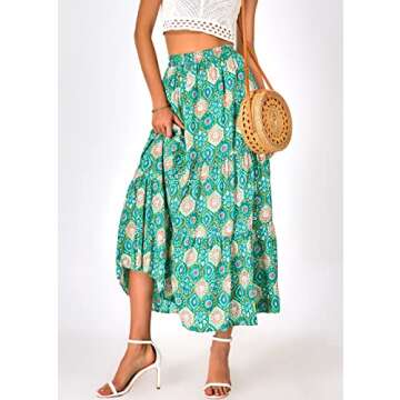 KIRUNDO Women's 2025 Spring Summer High Waist Boho Floral Maxi Skirt Casual Flowy Swing Pleated A Li...