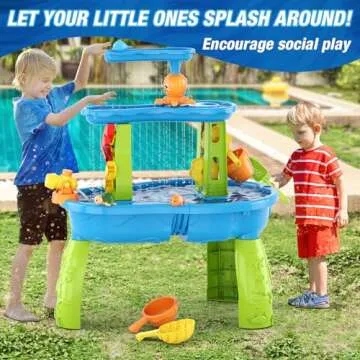 HYES Water Table for Toddlers 3-5, 3-Tier Kids Splash Sand Table Water Toys, Rain Showers Splash Pond for Outdoor Beach Backyard Summer, Activity Sensory Play Table for Boys Girls