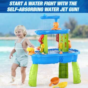 HYES Water Table for Toddlers 3-5, 3-Tier Kids Splash Sand Table Water Toys, Rain Showers Splash Pond for Outdoor Beach Backyard Summer, Activity Sensory Play Table for Boys Girls
