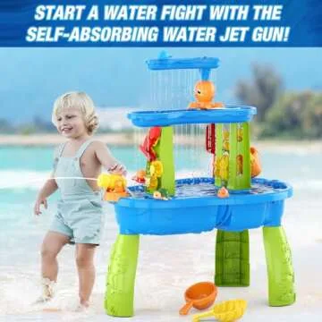HYES Water Table for Toddlers 3-5, 3-Tier Kids Splash Sand Table Water Toys, Rain Showers Splash Pond for Outdoor Beach Backyard Summer, Activity Sensory Play Table for Boys Girls