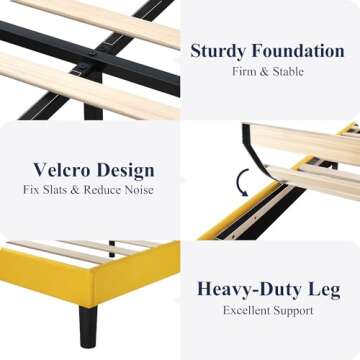 Allewie Platform Bed Frame Queen Size with Upholstered Headboard, Modern Deluxe Wingback, Wood Slat Support, Mattress Foundation, Light Yellow