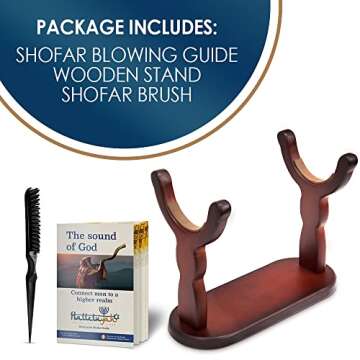 HalleluYAH Set of Shofar Stand - with Cleaning Brush, Blowing Guide | Fits All Horn Kosher Yemenite ...