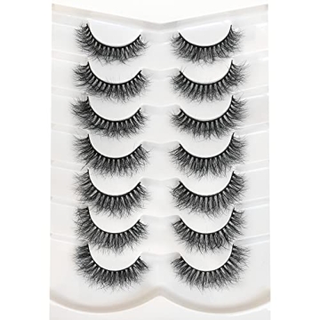 Pooplunch False Eyelashes Natural Fluffy Faux Mink Lashes Pack Wispy Short Fake Eye Lashes 7 Pairs M...