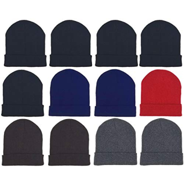12 Pack Winter Beanie Hats for Men Women, Warm Cozy Knitted Cuffed Skull Cap, Wholesale
