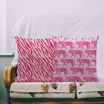 Ayxvt Hot Pink Preppy Tiger Trendy Tiger Skin Print Throw Pillow Cover for Home Bedroom Living Room College Dorm Bachelorette Party Decor,Preppy Gifts for Women Teen Girls,18x18 Inches Set of 2