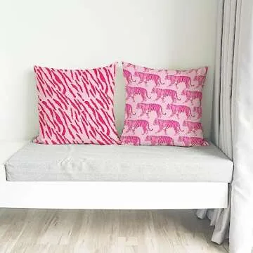 Ayxvt Hot Pink Preppy Tiger Trendy Tiger Skin Print Throw Pillow Cover for Home Bedroom Living Room College Dorm Bachelorette Party Decor,Preppy Gifts for Women Teen Girls,18x18 Inches Set of 2