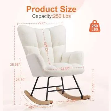 Sweetcrispy Rocking Chair for Nursery, Teddy Upholstered Glider with High Backrest, Padded Seat, Mod...