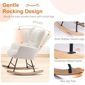 Sweetcrispy Rocking Chair for Nursery, Teddy Upholstered Glider with High Backrest, Padded Seat, Modern Accent Recliner, Comfy Cushion Reading Rocker Armchair, Living Room, Bedroom Furniture, Beige