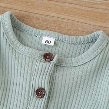 Kuriozud Newborn Infant Unisex Baby Boy Girl Button Solid Romper Bodysuit One Piece Jumpsuit Outfits Clothes (Long Sleeve One Piece Light Green, 0-3 Months)