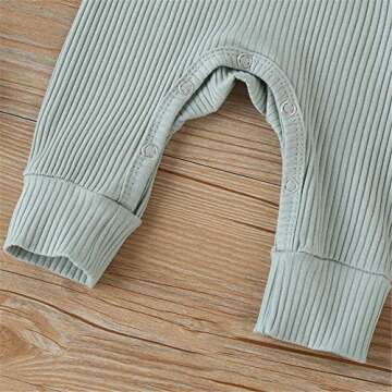 Kuriozud Newborn Infant Unisex Baby Boy Girl Button Solid Romper Bodysuit One Piece Jumpsuit Outfits Clothes (Long Sleeve One Piece Light Green, 0-3 Months)