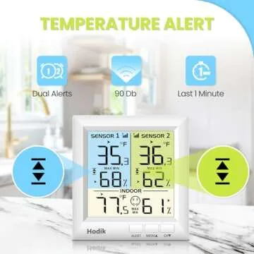 Wireless Freezer Thermometer with Alarm Refrigerator Thermometer, Fridge Freezer Alarm Thermometer Indoor Outdoor with 3 Adjustable Backlight and 330FT Remote Range for Kitchen Home Restaurant